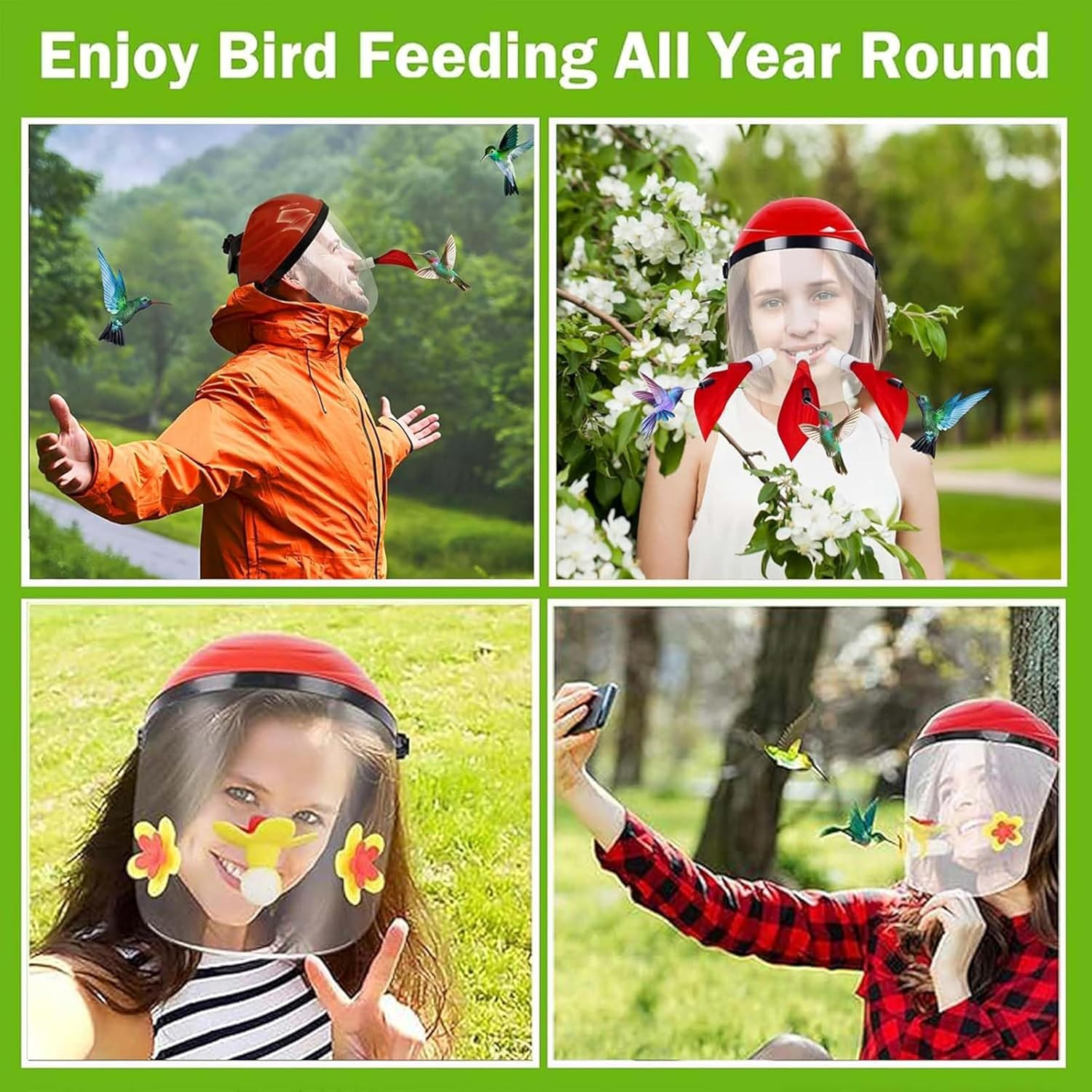 Wearable Hummingbird Feeder Mask, Head Mounted Garden Feeder, Flower Design (Red Flower Style) image number 5