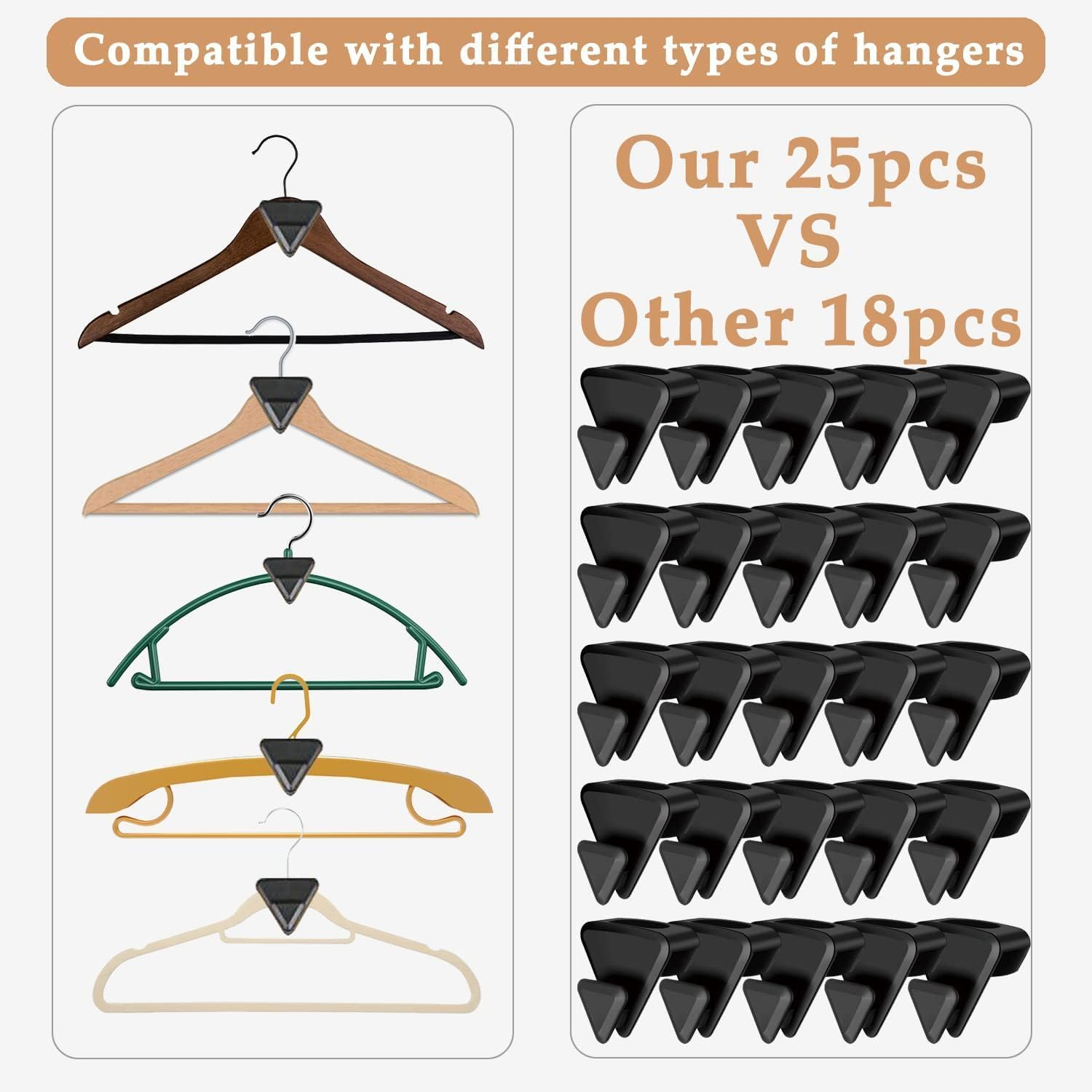 LYSAIMG 36 Pcs Clothes Hanger Connector Hooks,Space Saving Triangles Clothes Hanger Connector Hooks,Hanger Extender Clips,Heavy Duty Cascade Hangers,For Closet Organization(Black) image number 2