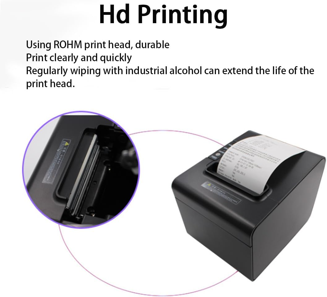 80Mm Thermal Receipt Printer, Label Printer Support Cash Drawer, Receipt Printer with USB Serial Ethernet LAN Esc/Pos Command Cash Drawer, for Windows/Linux Comes with 1 Roll of Thermal Paper image number 4