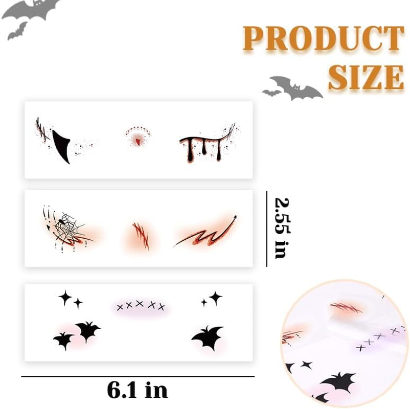 Halloween Face Makeup Stickers Bloody Spider Web Bat Temporary Tattoos for Women Face Eye Shadow Stickers for Girls Halloween Masquerade Costumes Cosplay Party Decorations 3PCS image number 3