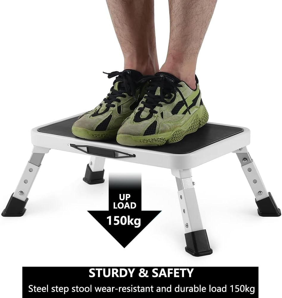 Folding Step Stool, Adjustable Step Stool,Step Ladder,One Step Stool,Four-Legged Stool,For Adults,Older or Kids in Kitchen, Bathroom, RV, Camping, Office,Ect - Black image number 2