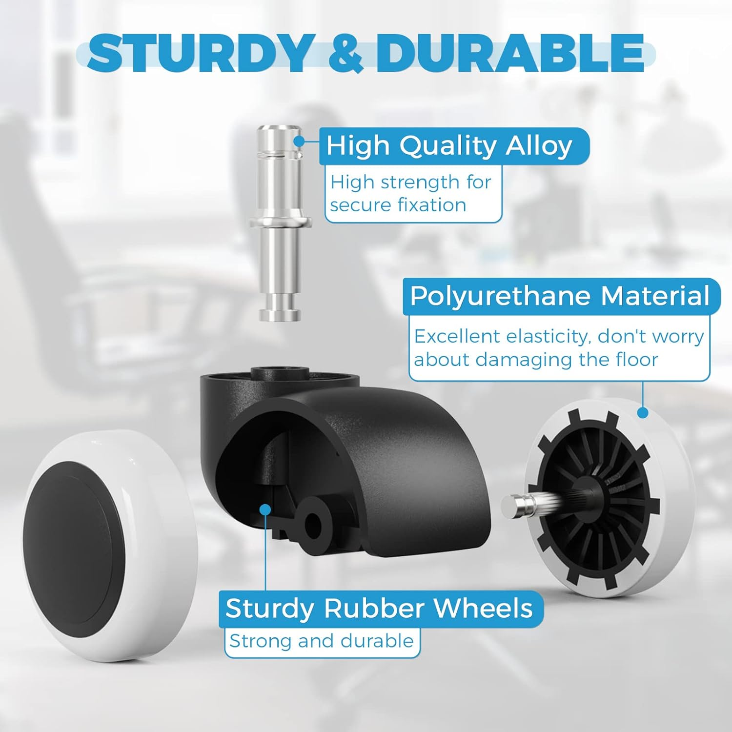 GWHOLE 5PCS Office Chiar Casters Wheels 10Mm Pin 50Mm Roll Replacement Office Desk Chair Wheels image number 2