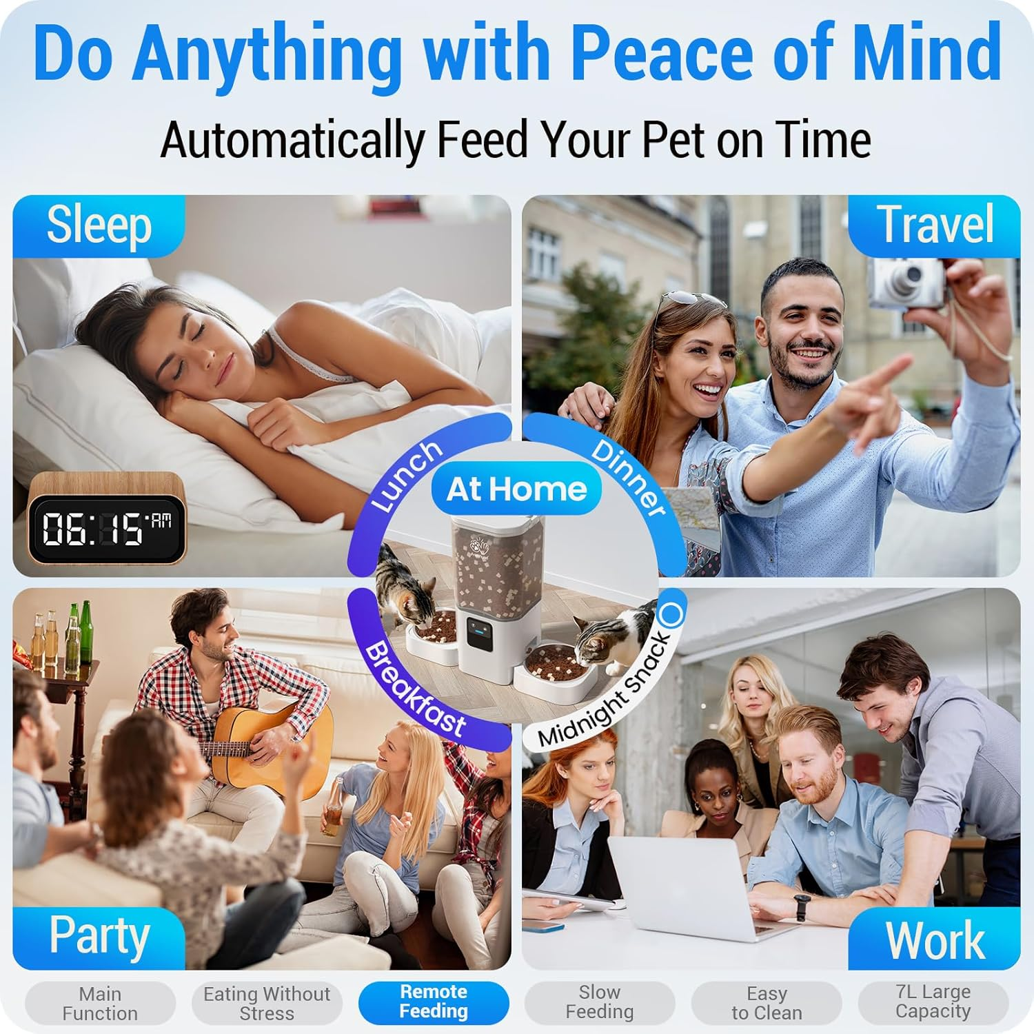 Automatic Cat Feeder with Slow Feed for 2 Cats: 5G Wifi Automatic Dog Feeder with 7L Large Cat Food Storage Container, Cat Food Dispenser with Alexa for Multiple Pets,Detachable for Easy Clean -29 Cup