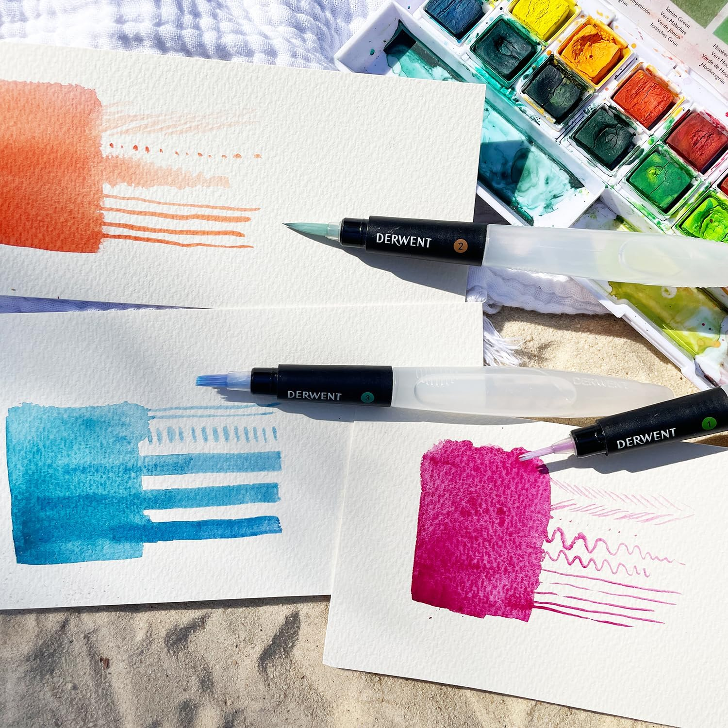 Derwent Waterbrush for Watercolour Painting, Pack of 3, Includes Chisel Tip, Fine Tip and Medium Tip, Professional Quality, 2301975 image number 5