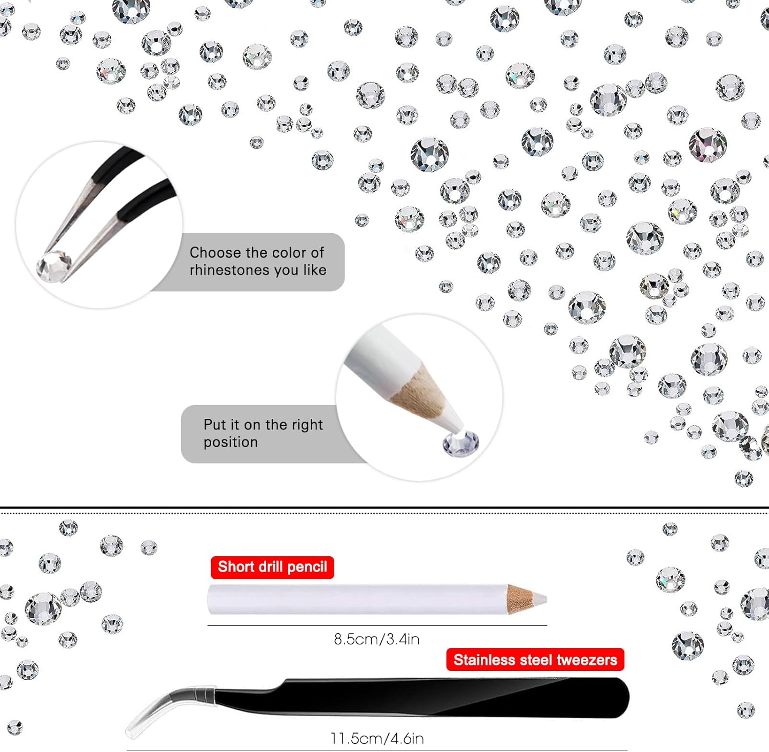 Sliver Nail Rhinestones Gems - Multi Size Flatback round Beads,Sliver Crystal Diamonds for Nail Art, Eyes Makeup, DIY Crafts, Jewelry Decoration image number 5