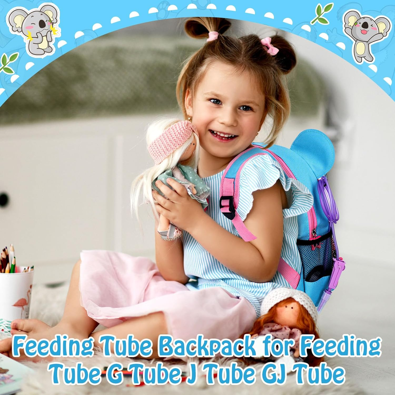 Siltriangle Feeding Tube Backpack G Tube Gj Backpack for Enteral Feeding Pump Gtube Accessories, Bag Only(Koala)