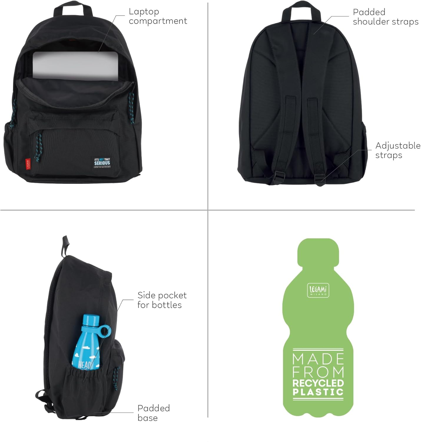 LEGAMI - My Backpack, Lined and Padded School Bag, School Backpack with Zip, Laptop and Tablet Bag Inside, Travel Backpack 32L, 35 X 45 X 20 Cm, Blue, One Size, CORGI image number 2