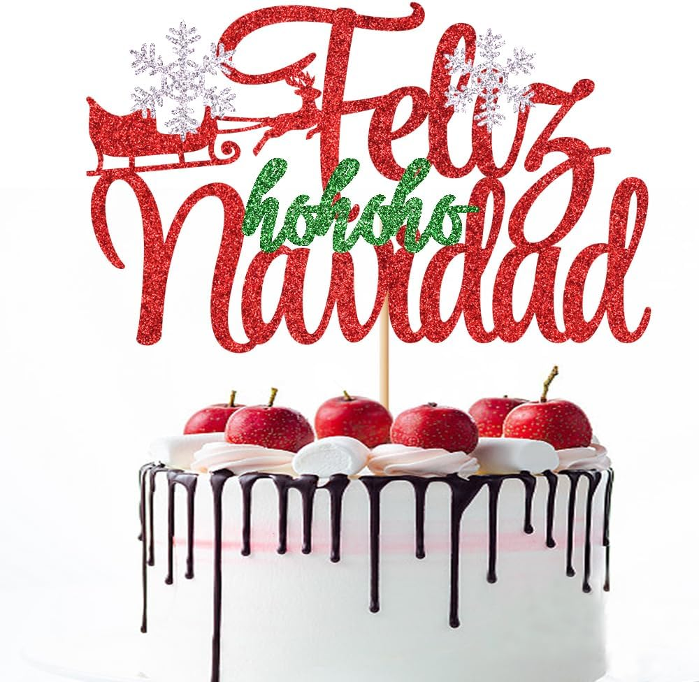 Merry Birthday Cake Topper,New Year Christmas Holiday Party Supplies,Red & Green Glitter Christmas Cake Decorations，Winter Holiday Cake Picks-Christmas Birthday Party Supplies(Birthday 2)