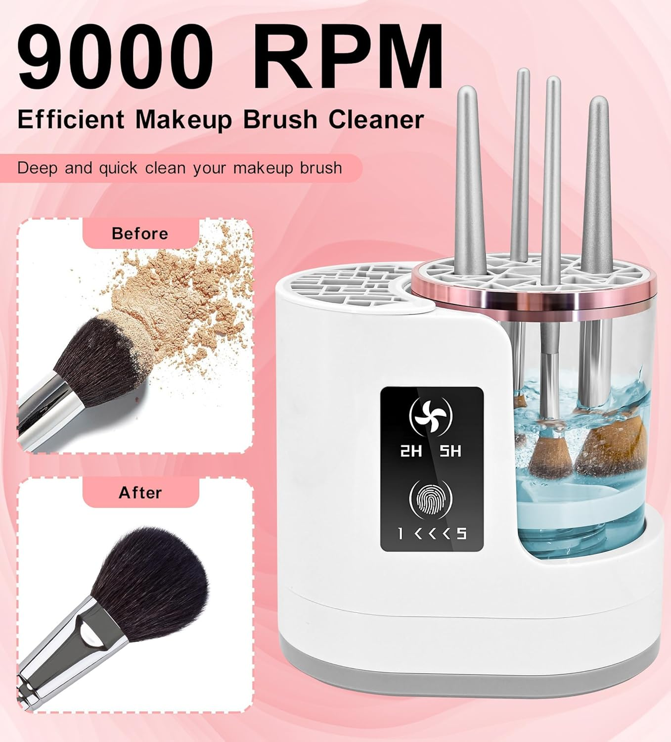 Makeup Brush Cleaner and Dryer with Touch Control, Automatic 5-Min Countdown Cleaning Brushes, Dual-Direction Spin, 2H/5H Air Drying, Wet-Dry Separation &ndash; 3 in 1 Electric Brush Washer for Multiple Brush Sizes image number 1