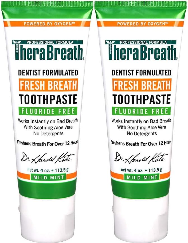 Therabreath Dentist Formulated Fresh Breath Toothpaste without Fluoride, Mild Mint (4 Oz) - Pack of 2