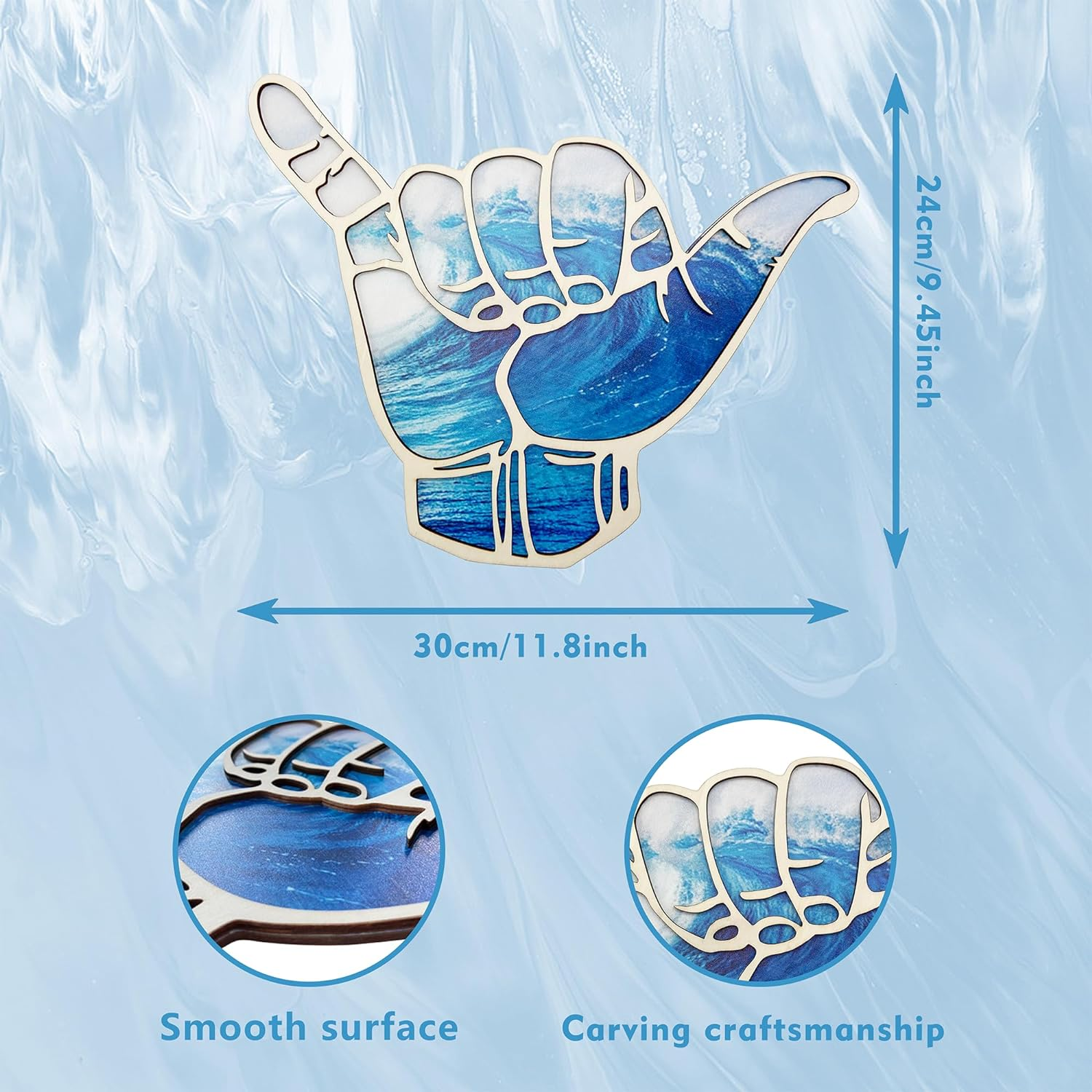 Shaka Wooden Wall Sign - Hang Loose Sign for Hawaii, Aloha, Surfer, Hand Shape Finger Nursery Room Decor - Surf Wall Decor for Home, Living Room, Kitchen, Bathroom, Bedroom Decoration image number 3