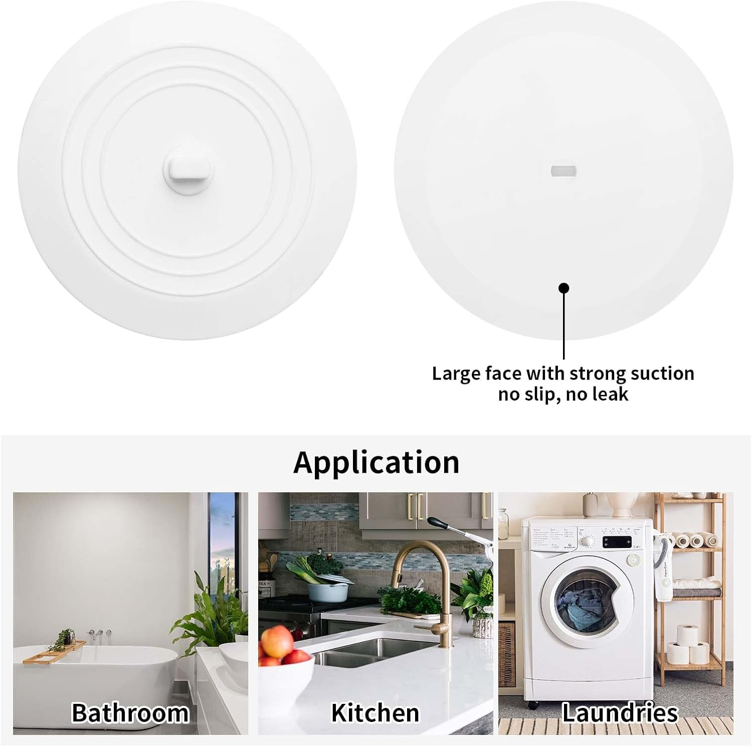 Vaincre White Bathtub Drain Stopper - 2PCS 5" Silicone Kitchen Bathroom Hair Water Shower Stopper, Bathtub Drain Plug, Universal Flat Suction Shower Kitchen Cover, Bathroom Laundry Accessories image number 1