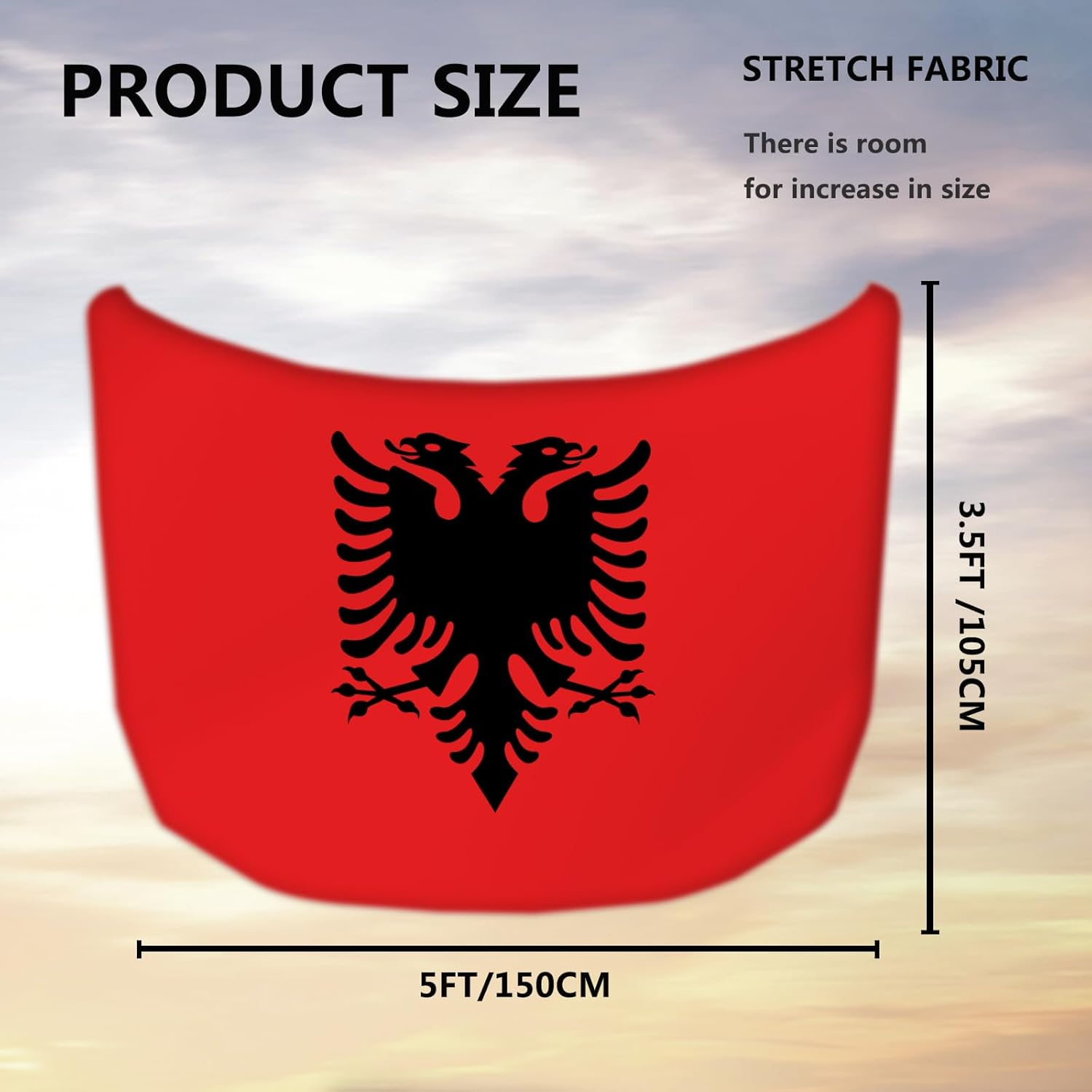 Albania Flag Car Hood Cover 3.5X5Ft Albanian Banner Car Bonnet Banner Elastic Fabrics Windproof Vehicles Decorate Engine Flag Sign image number 4