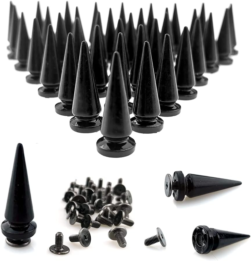 FAZHBARY 40 Pairs Black Cone Spikes Punk Rivets and Screwback Studs Metal Bullet Spikes Studs for Clothing DIY Leather Craft
