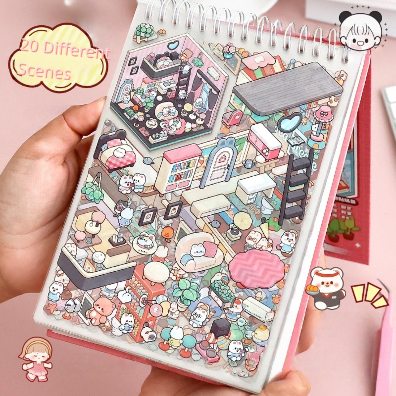 20 Set DIY 3D Sticker Scene Collection Book,Fun DIY 3D House Stickers for Kids Make Your Own Warm Home,Supermarke,Therapy for Adult for Relief Stress Pass the Time Clothing Store,Burger Shop image number 1