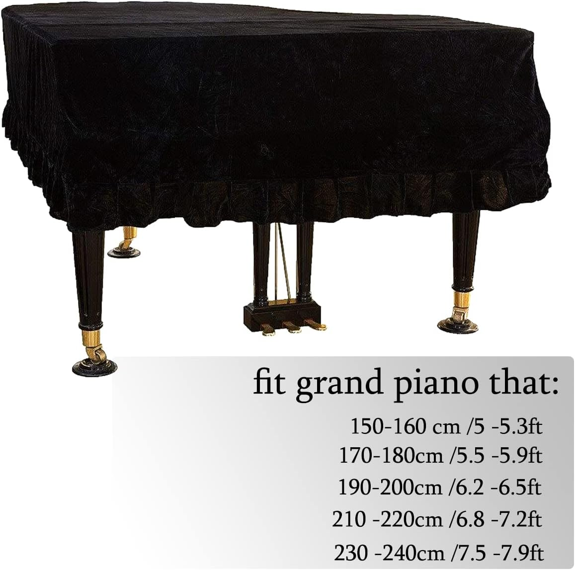 J&C Grand Piano Cover 220G Thicker Pleuche Cloth Solf Velvet Cover 5Ft 5.5Ft 5&rsquo;8Ft 6Ft 6.8Ft 7.5Ft 8 Ft Dust-Proof Anti-Static Universal Covers Black (190-200Cm) image number 1