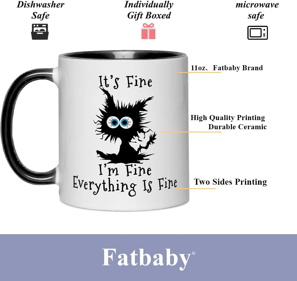 Fatbaby Funny Coffee Mug for Women Men, Humorous Gifts for Coworker Office, It&rsquo;S Fine Tea Cup 11 OZ image number 4