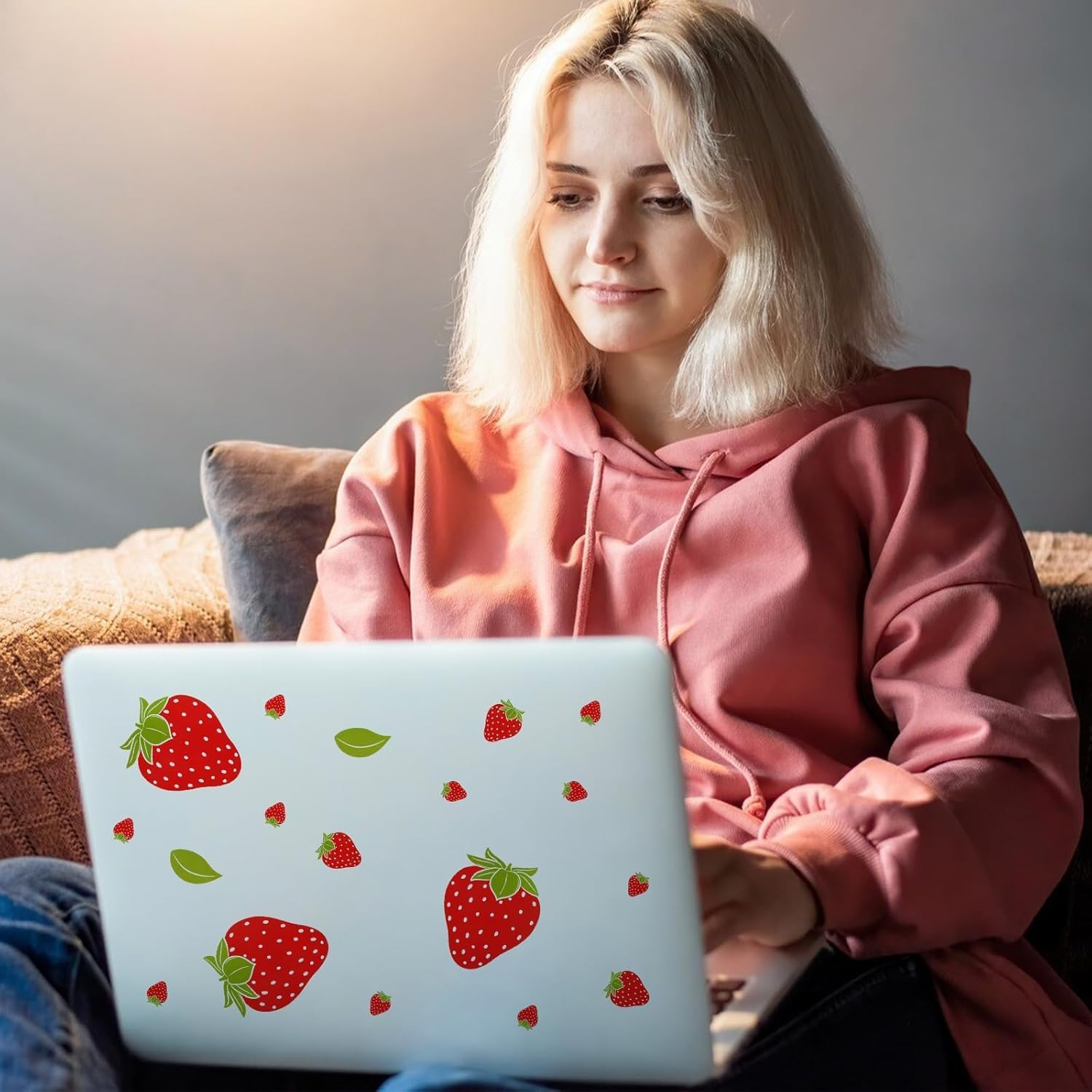 Fokmuaex Strawberry Wall Decals - 4 Sheets Removable Smooth Surface Wall Stickers with Durable Adhesive, Easy to Apply Charming Room Decor for Bedroom, Nursery, Kitchen