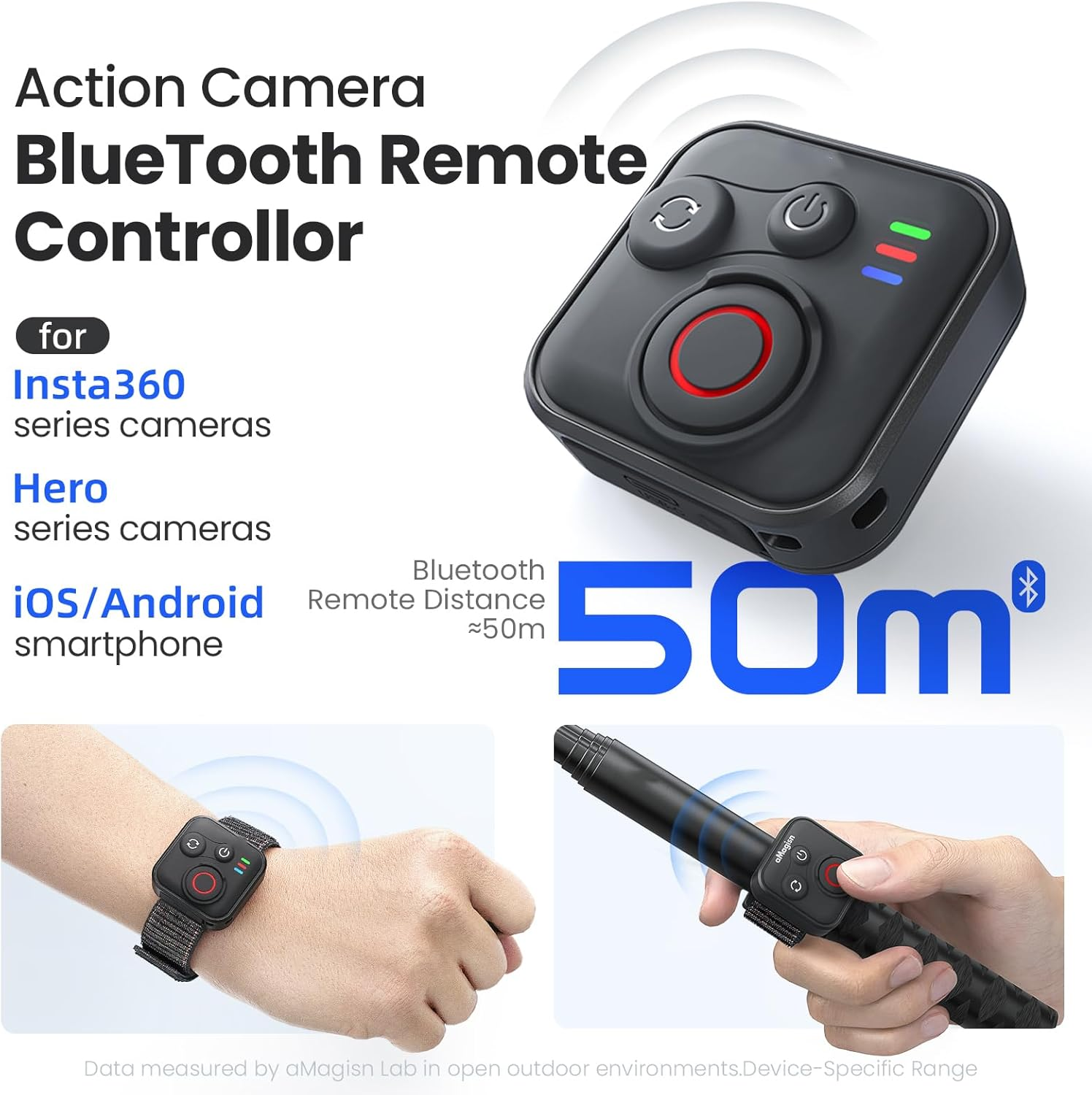 Zlit Bluetooth Remote Control for Insta360 X5/X4/X3/Ace Pro2/Ace Pro/Ace/One R/RS/GO 3S/Go3/Hero 8/9/10/11/12 Camera Action Smart Remote with Wrist Strap and Cable image number 5