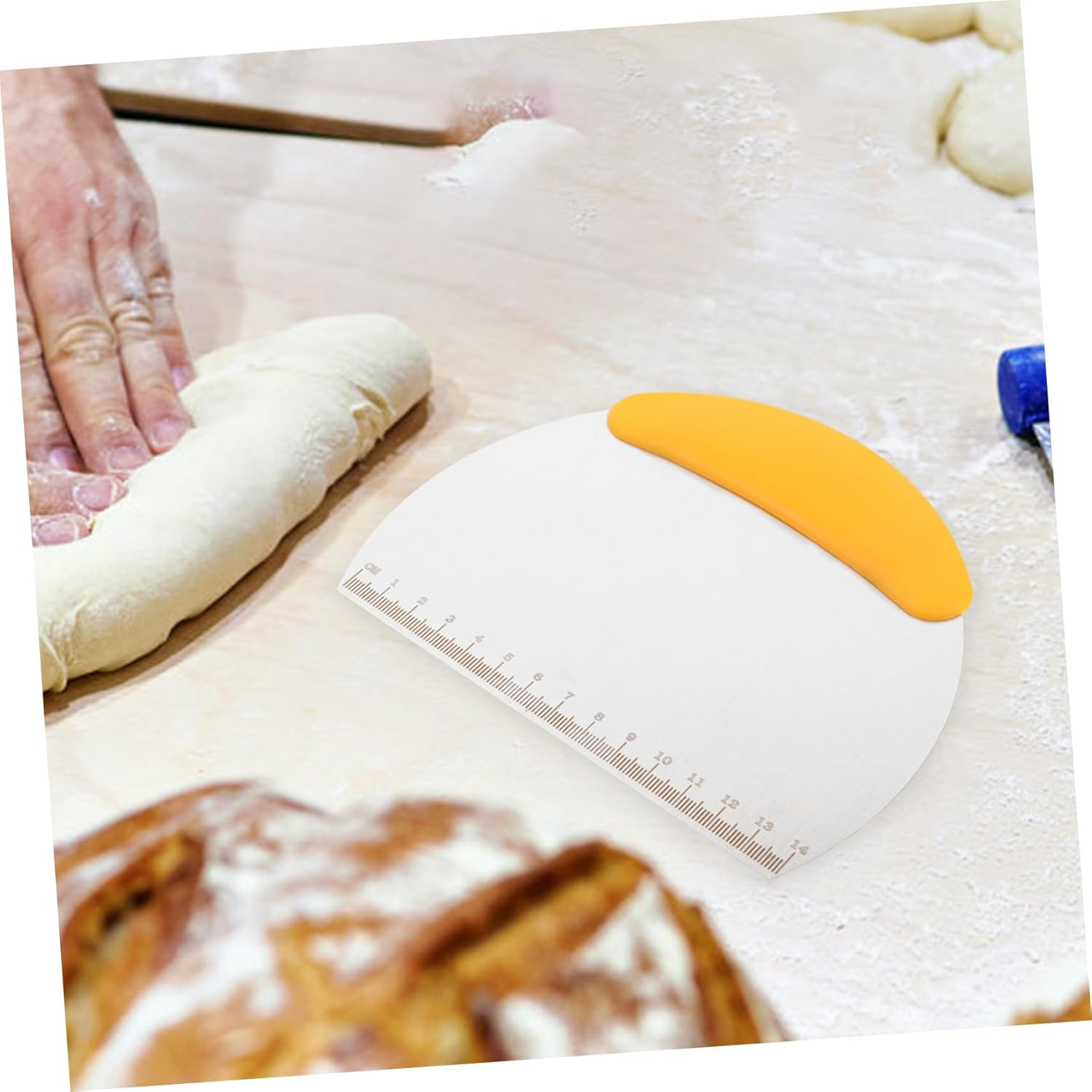 JEWEDECO Multi-Functional Baking Tools Food Scraper Bench Knife for Cake Bread Sourdough Pasta Pizza - Yellow image number 3