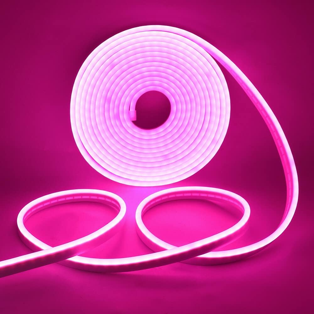 XUNATA 1M Pink LED Neon Light Strip with Switch, 5V USB Powered, Coloured PVC Tube Lights, IP65 Waterproof, Flexible, Cut to Size for DIY Home Commercial Decoration image number 2