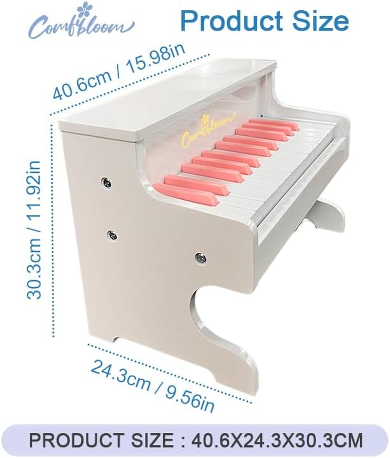 Wooden Piano Keyboard, 25 Keys, Musical Educational Toy (White) image number 2