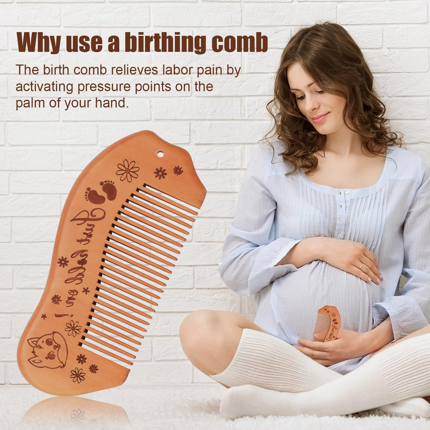 Wooden Labor Comb, Birthing Comb for Labor Pain Birth Comb with Affirmation Labor and Delivery Essentials Labour Gifts for Expectant Mothers Pregnant Women image number 1