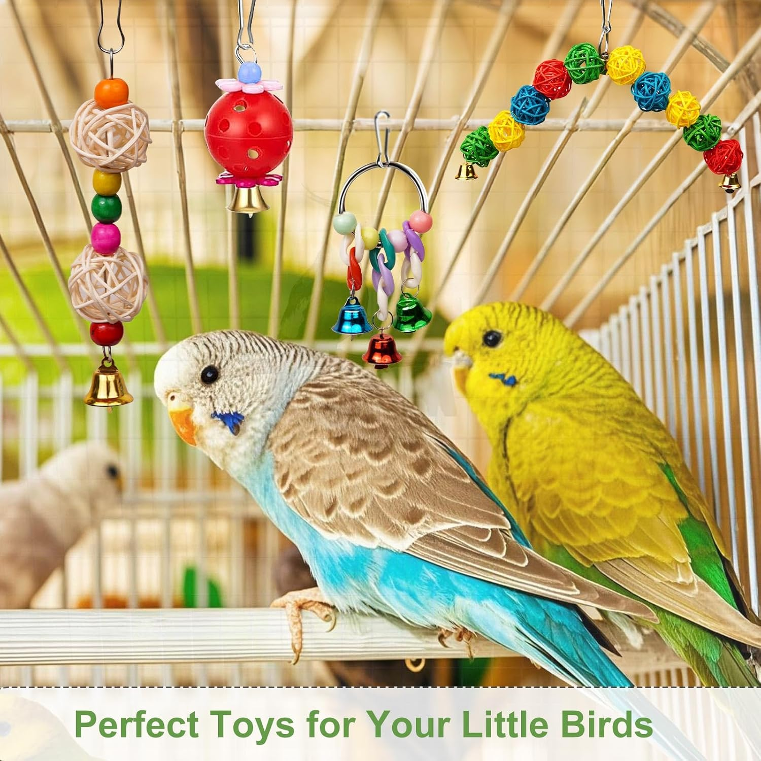 Bird Toys for Parrots, Colorful Budgie Toys Parrot Toys with Bird Perch, Swings, and Chews, Small Bird Cage Accessories for Conures, Parakeets, Lovebirds, Great for Daily Play or Gift (13 Pcs) image number 2