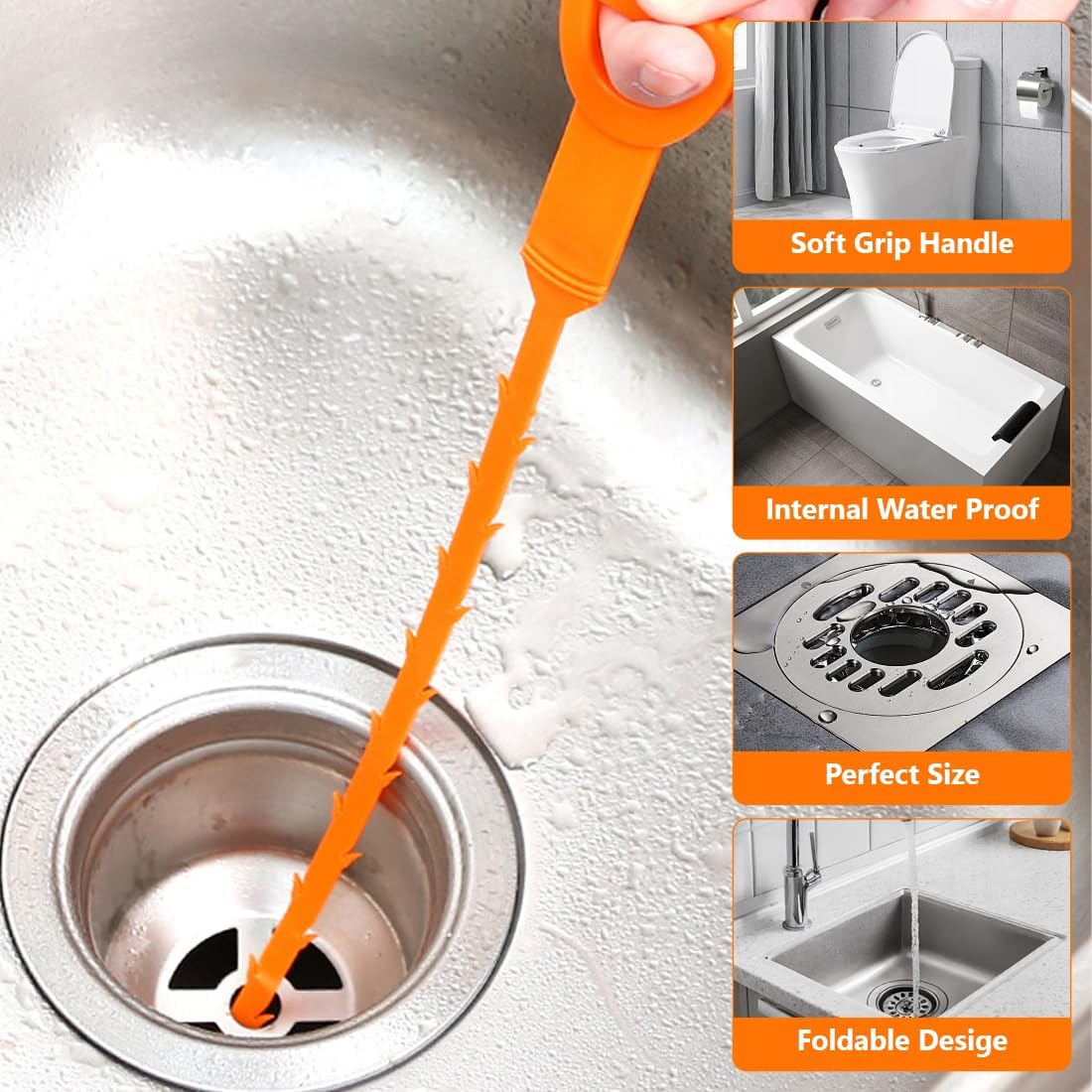 OUDQFCJ 4 Pieces 25 Inch Drain Cleaner Spiral Reusable Pipe Cleaning Spiral 64 Cm Drain Cleaner Sticks Drain Cleaning Hooks image number 4