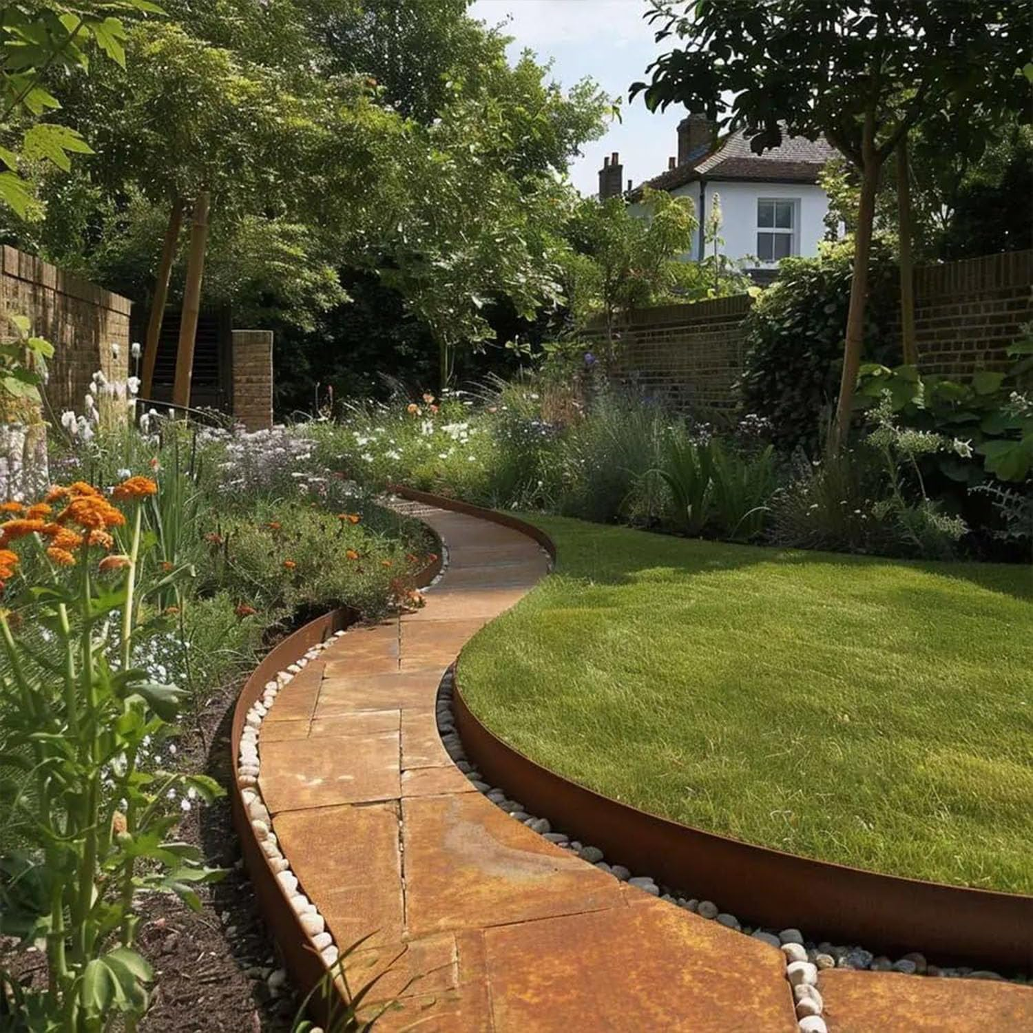 10M Metal Garden Edging Corten Steel Landscape Edging Flexible Lawn Border with Smooth Edges Rust-Resistant Flower Bed Edging Border image number 4
