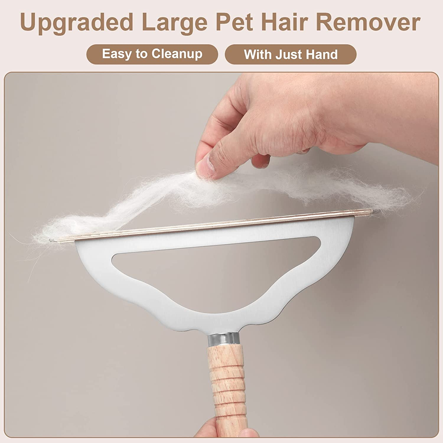 Hold a Star V2.0 Large Carpet Rake Pet Hair Remover,Reusable Long Handle Low Pile Scraper Lint Remover,Metal Dog Brush,Rugs Couch Furniture Stairs Fabric Shaver,Wood Handle+Silver Rack,(Hs-L007) image number 2