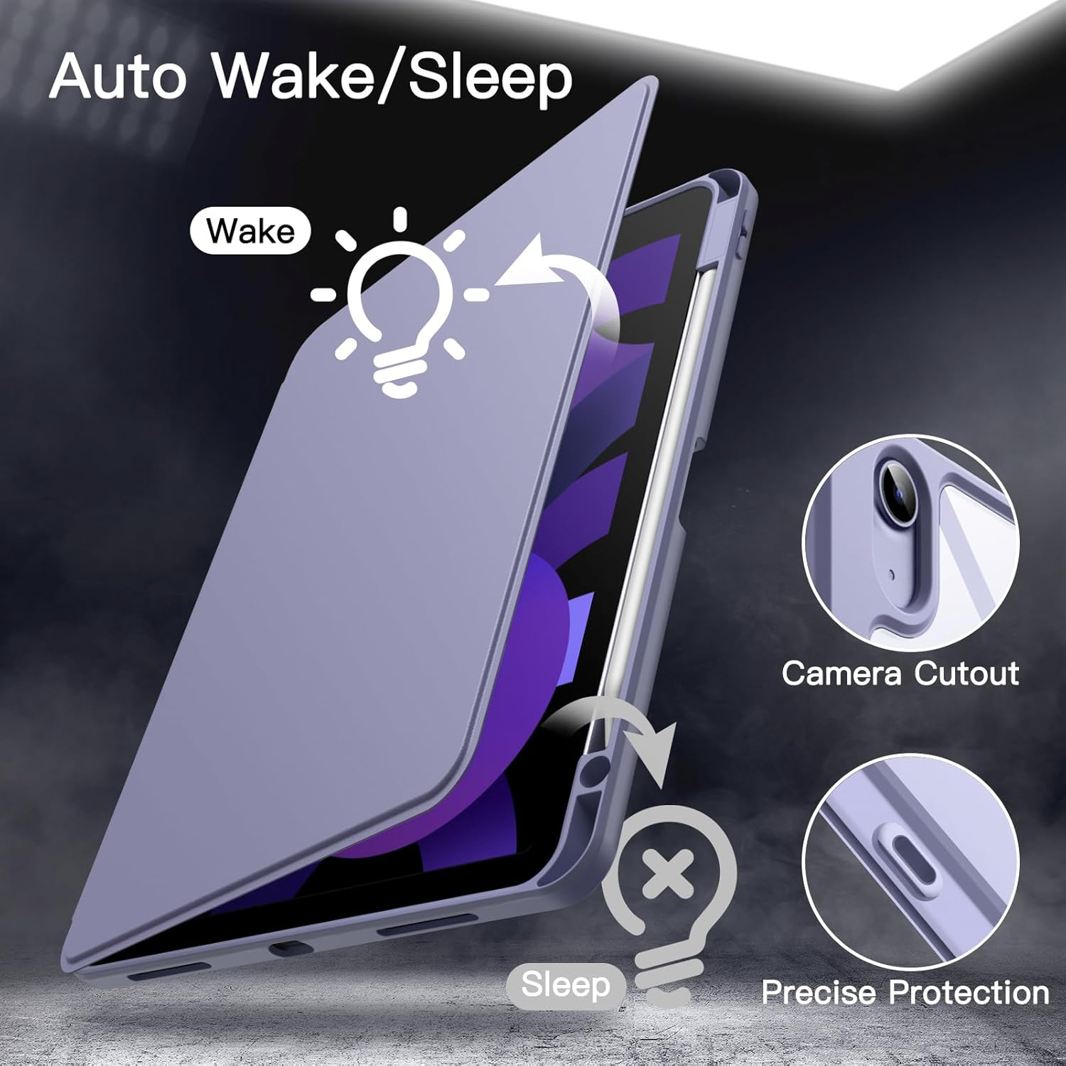 Jetech Rotating Case for Ipad Air 11-Inch M3/M2 (2025/2024), Ipad Air 5/4 (2022/2020 5Th/4Th Generation 10.9-Inch), 360 Degree Rotation Protective Stand Cover Clear Back, Auto Wake/Sleep (Purple) - Green image number 6