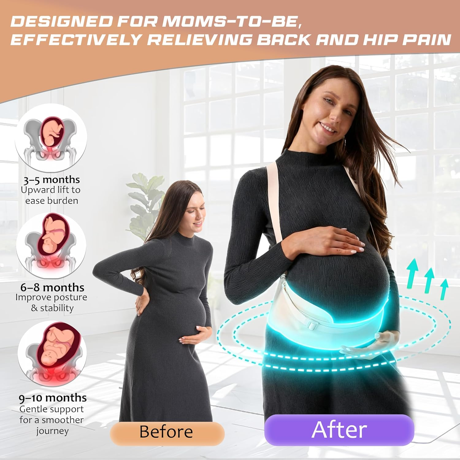 2-In-1 Convertible Maternity Support Belt with Detachable Strap - Adjustable Pregnancy Belly Band for Back, Hip, Pelvic Pain, Invisible Belly Bands for Pregnant Women image number 1