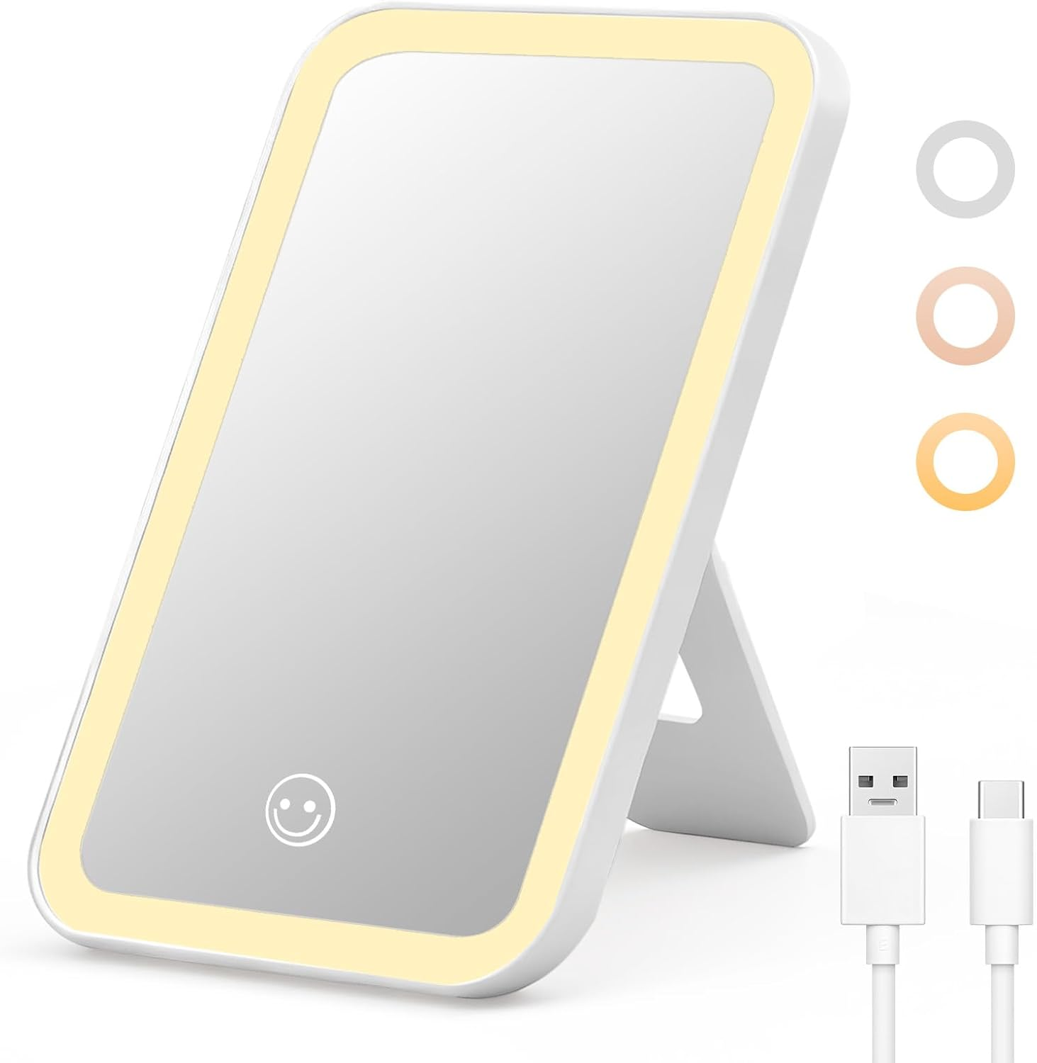 LED Makeup Mirror, Caffobiz Portable Mirror with 3 Adjustable 3 Light Modes, Usb-Rechargeable (Type-C Included), 20Cm*23Cm, Touch Control, 2000Mah Battery for Travel, Home, Dorm