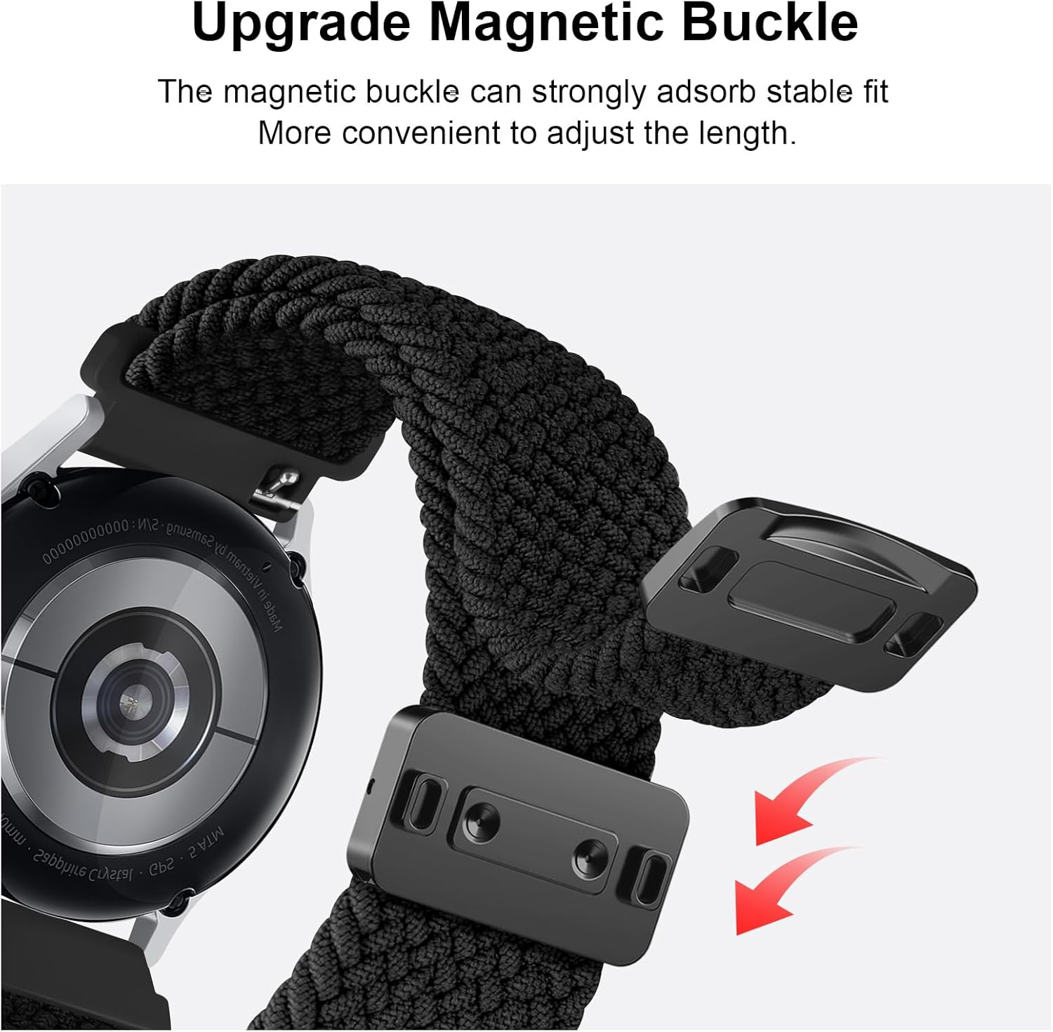 Magnetic Stretchy Band for Samsung Galaxy Watch 7/6/5/4/FE 40Mm 44Mm/Galaxy Watch 6 Classic 43Mm 47Mm/Watch 5 Pro 45Mm/Watch 4 Classic 42Mm 46Mm, 20Mm Soft Elastic Adjustable Wristbands Strap image number 3