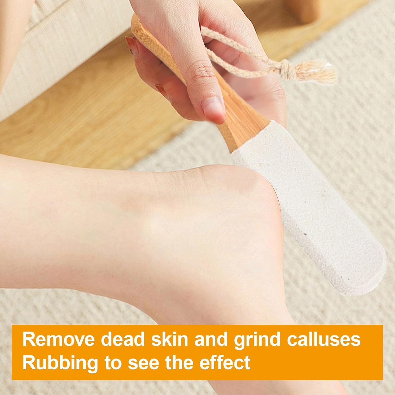 Foot Stone - Pumice Stone Exfoliating Pedicure Rasp, Wooden Handle Foot Scrubber, Callus Remover, Dead Skin Remover, Foot File for Healthy, Smooth Feet (White) image number 4