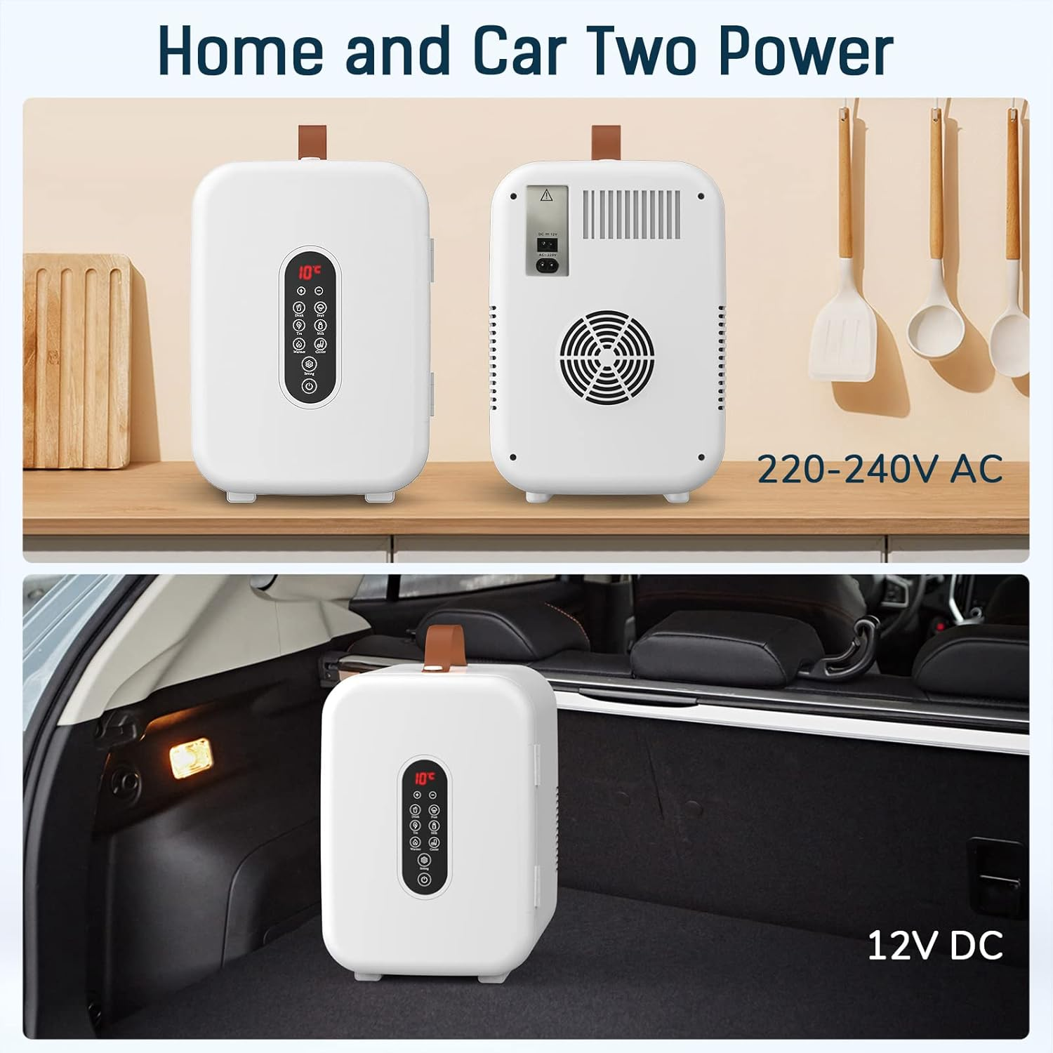 ADVWIN Mini Fridge, 10L Portable Mini Refrigerator Personal Small Fridge Cooler, 12V Compact Car Refrigerator, for Bedroom Home Office and Travel, White image number 1