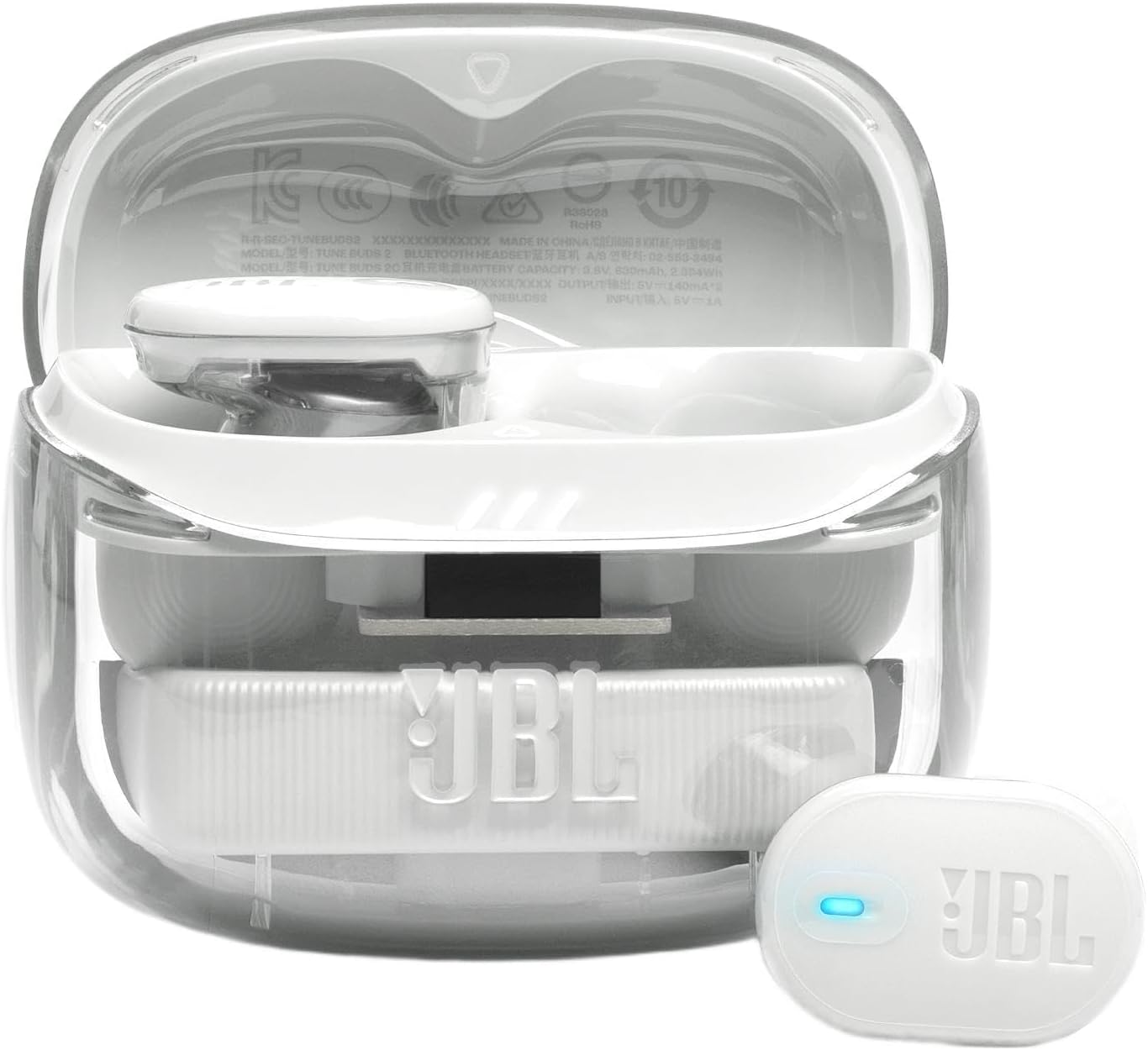 JBL Tune Buds 2 Ghost Edition, JBL Pure Bass Sound with Spatial Sound, Adaptive Noise Cancelling with Smart Ambient, 6 Mics for Perfect Calls and Customized Call Experience, Ghost White