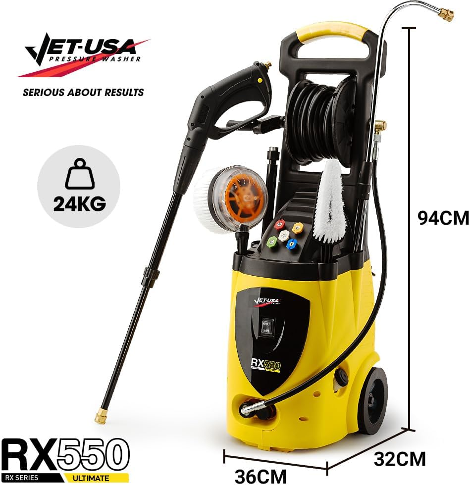 Jet-Usa RX550 Electric High Pressure Washer 3500PSI Ultimate Pack, 5 Nozzles, Spin & Wheel Brush, Deck Cleaner, Turbo Head, Angled Lance, 30M Hose Reach image number 6