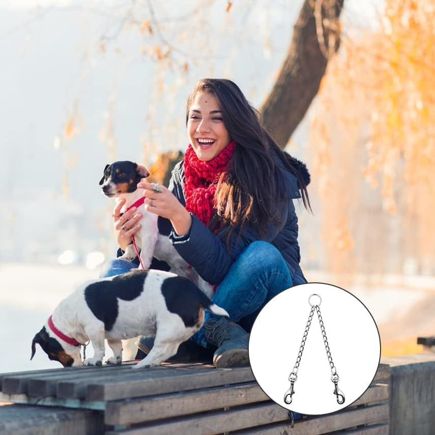 Double Dog Lead Rope,2 Pieces Metal Durable Dog Chain Chew Proof Tangle Free Dual Pet Dog Leash Extension Splitter Lead for 2 Dogs for Walking (Silvery, 2.5 * 40CM)