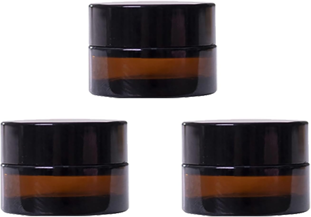 3 PCS 5Ml Amber Glass Jars with Lids Mini Sample Jars Tiny Cosmetic Containers Cream Makeup Pots for Travel Empty image number 1