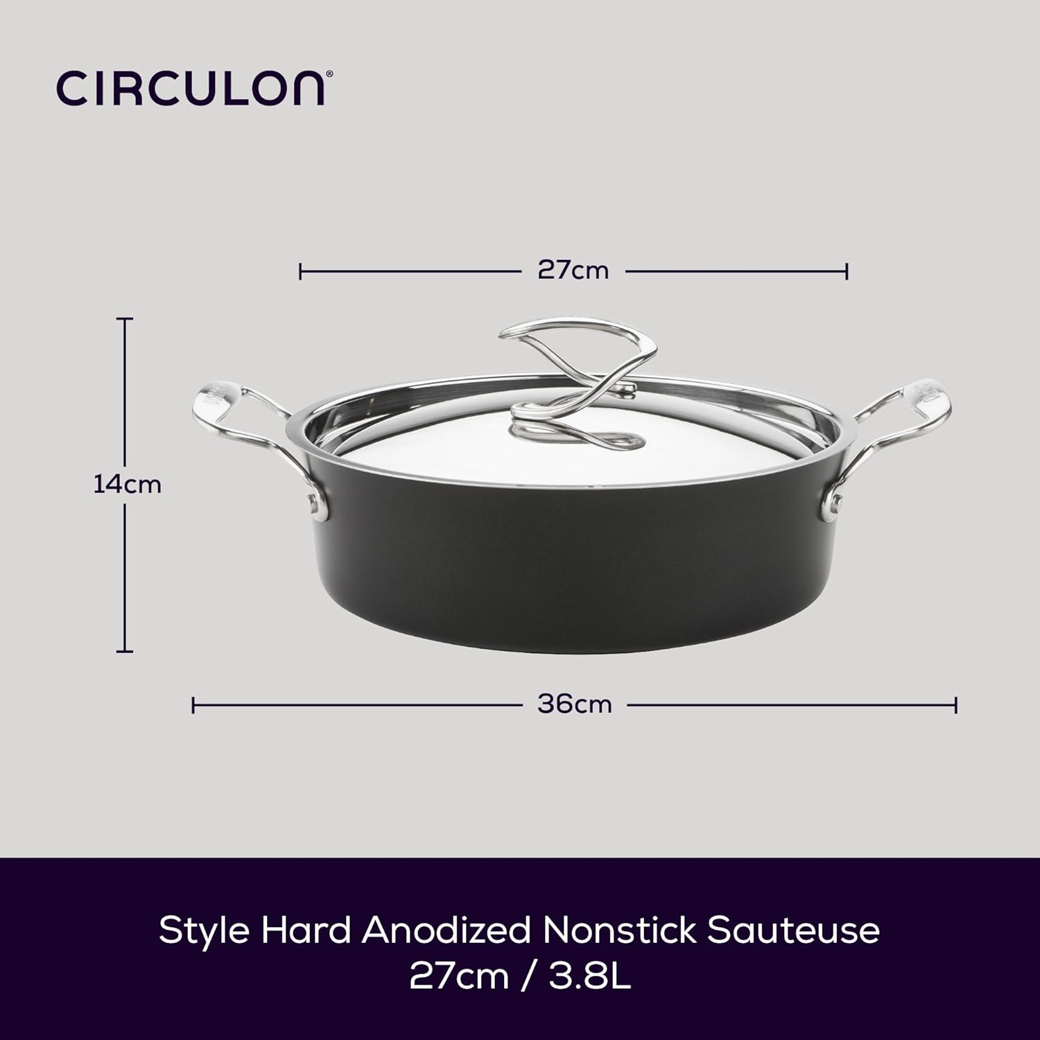 Circulon Style Hard Anodised Sauteuse, 27Cm/3.8L, Black image number 1