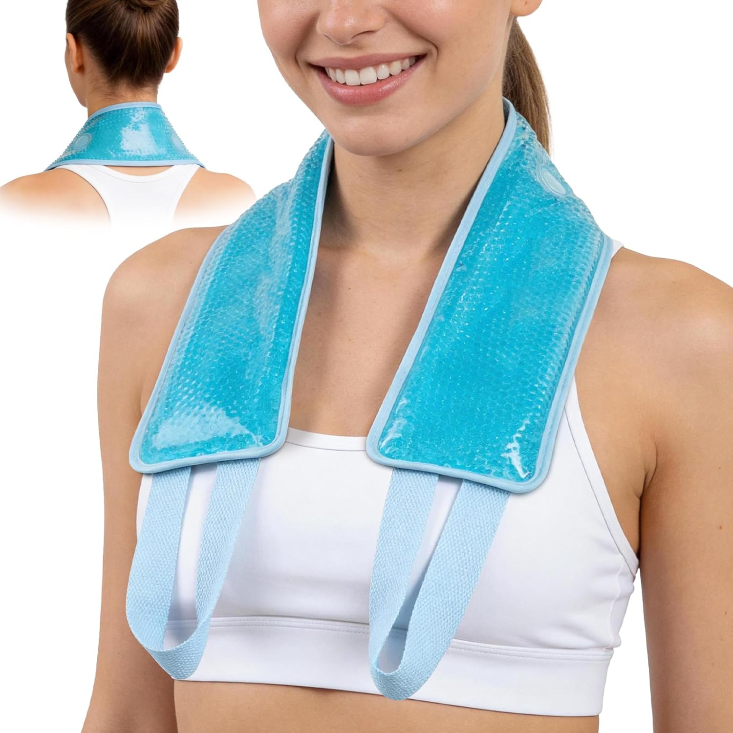 Newgo&reg;Neck Ice Pack Gel Ice Neck Wrap with Soft Plush Backing, Hot Cold Pack Gel Bead Ice Pack for Neck & Shoulder Pain Relief (24.8"X 4.13"）- Blue image number 1