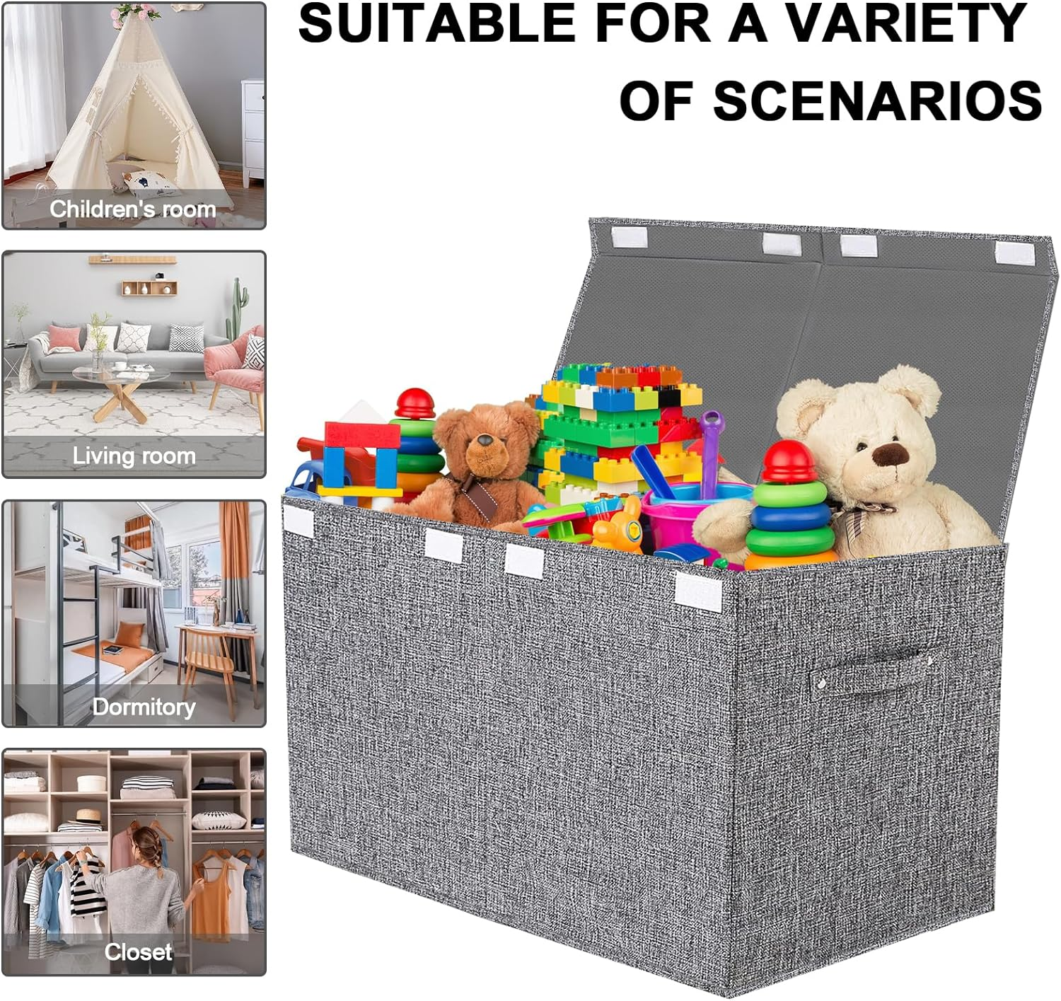 VERONLY Large Toy Box Chest Storage with Lid - Collapsible Kids Toys Boxes Organizer Bins Baskets with Handles for Boys, Girls,Nursery,Playroom,Clothes,Blanket,Bedroom (Gray)