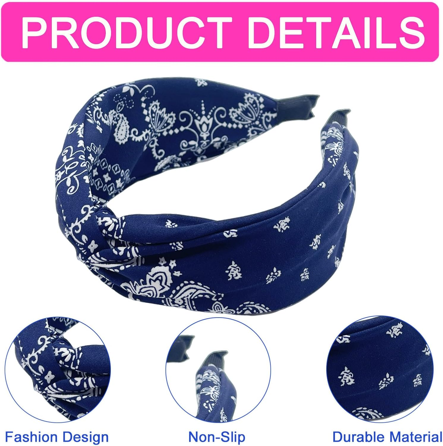 Pack of 4 Wide Paisley Headbands, Women'S Hair Bands with Knots, Vintage Rockabilly Headbands, Wide Knot Turban, Elastic Hair Bands, Non-Slip Hair Accessories, Hair Accessories for Women and Girls image number 4