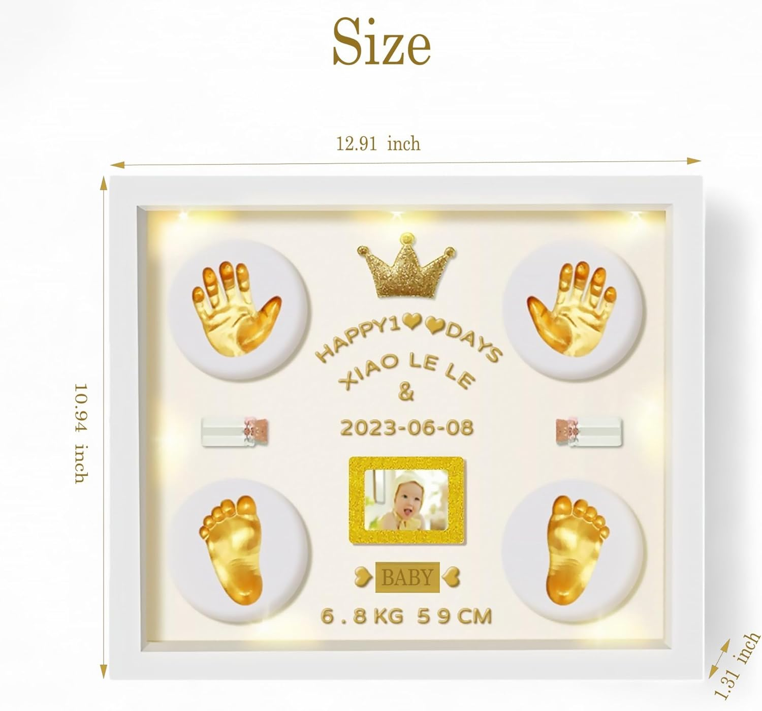 Mcstars Baby Handprint and Footprint Ink Pad Frame - Personalized Keepsake Kit with Gold Lettering and Organic Glass Display Perfect for Newborns Modern White Design Ideal Baby Memory Gift Nursery - Gold image number 6