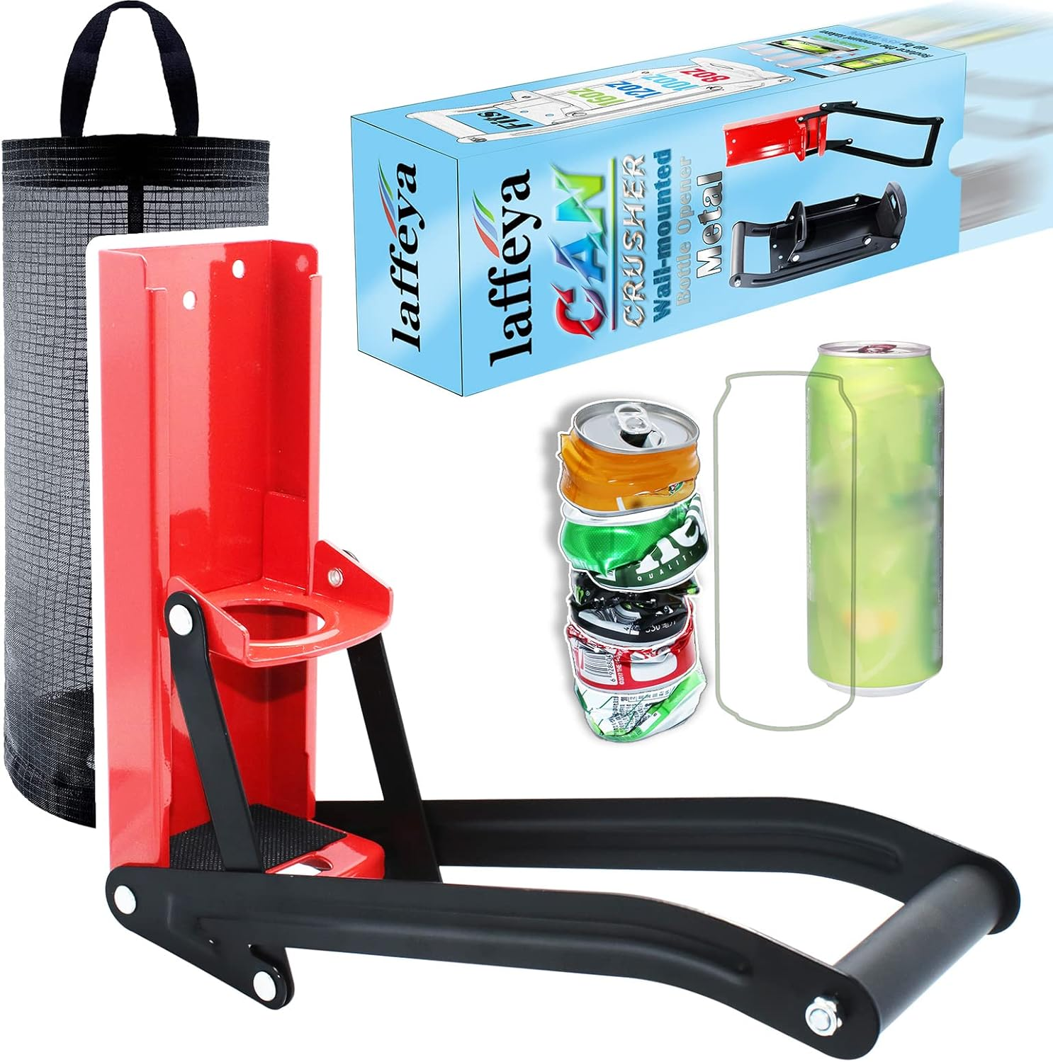 Laffeya Can Crusher Wall Mounted, Can Crusher 16 Oz, Crusher Aluminum, Soda Cans, Beer Cans and Water Bottles, Can Smasher for Recycling (16 Oz, Red) - Black image number 2