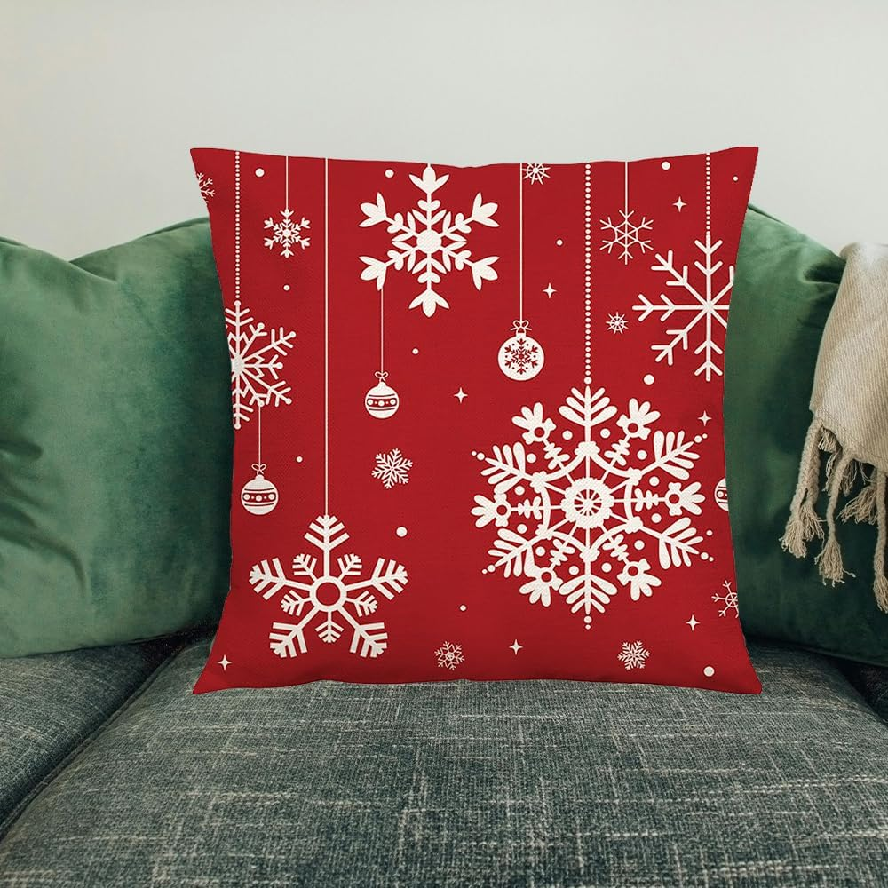 Christmas Pillow Cases Standard Size Christmas Pillow Covers 18X18 Snowflake Christmas Pillowcases for Bed Sofa Couch Xmas Cushion Covers for Pillows Festival Christmas Pillow Slipcover Home Decor - Christmas Pillow Cover image number 5
