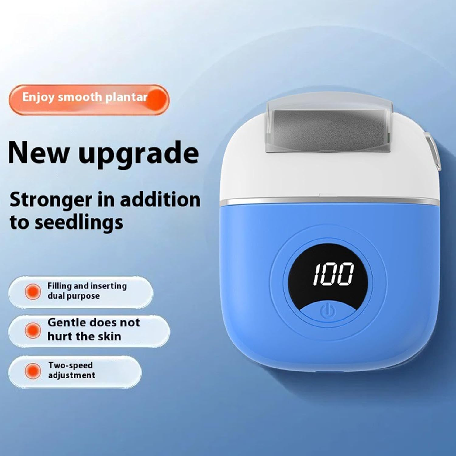 Electric Foot Files, Digital Display Foot Callus Remover, Foot Care Tool with Grinding Head, Callus Remover for Toes and Heels, Three Adjustment Grinding Foot File, Foot Scrubber with Digital Display, - Blue image number 3