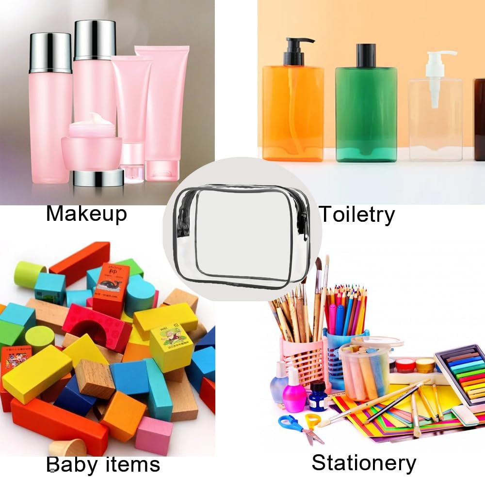 Nayiissi Clear Cosmetic Makeup Bag with Large Opening, Plastic PVC Zippered Travel Accessories Pouch Toiletry Bags for Women Men (Black), Black, with Clear Color, Everything Is Clear at a Glance image number 2